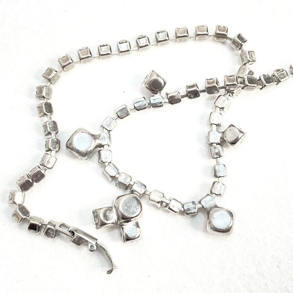 Choker Necklace Clear Rhinestone Strand Formal Evening Wear Box Clasp - Picture 4 of 9